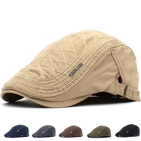 Béret Classique en Coton Matelassé pour Hommes Chapeau Ivy Vintage Casquette Newsboy Réglable Avec Insigne en Métal pour Casual Outdoor