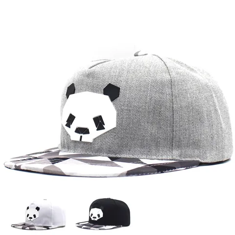Cappello Snapback Berretto da Baseball Unisex Con Toppa Panda in Ecopelle Geometrica Tesa Fantasia Regolabile Hip Hop Parasole