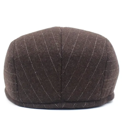 Gorra Plana Vintage para Hombre a Rayas Invierno Cálido Algodón Boina Newsboy Estilo Británico Retro Ajustable Ivy Cap