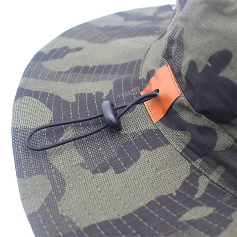 Camouflage Boonie Hat Cotton Wide Brim Outdoor Fishing Hat With Adjustable Wind Cord Breathable Holes For Men Women Camping