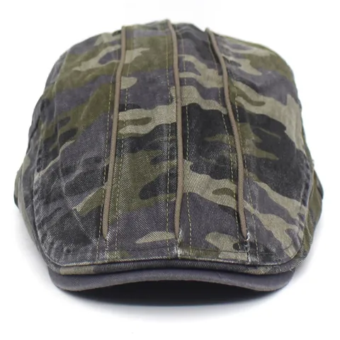Men's Vintage Camouflage Flat Cap Washed Cotton Beret Adjustable Outdoor Sunshade Hunting Driving Ivy Hat For Travel Casual