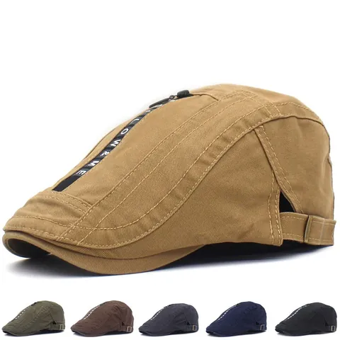 Béret en Coton pour Hommes Casquette Vintage Bec de Canard Avec Poche à Fermeture Éclair Imprimé Lettres Réglable pour Quotidien Voyage