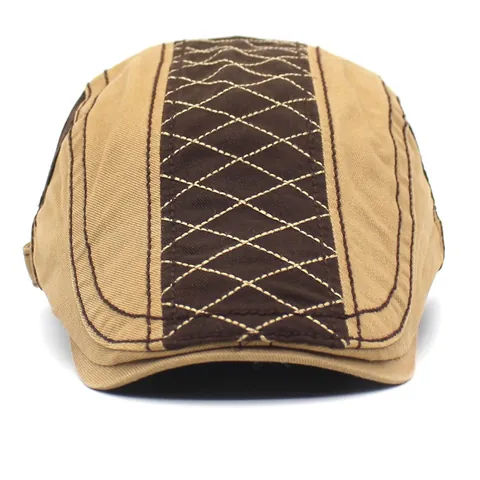 Vintage Quilted Diamond Pattern Flat Cap Pure Cotton Color Block Beret Newsboy Hat With Adjustable Metal Buckle For Men Women