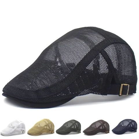 Boina Plana de Malla de Verano Para Hombre Mujer Transpirable Ligera Ajustable Protección Solar Gorra Casual Al Aire Libre Color Sólido