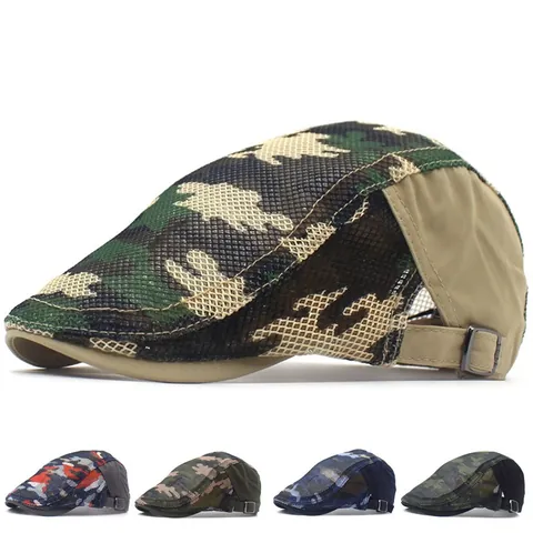 Adjustable Camouflage Mesh Breathable Beret Flat Cap Men Women Tactical Outdoor Sun Hat Summer Mesh Hunting Forward Cap