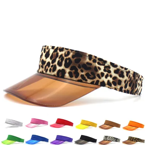 PVC Transparente Krempe Sonnenvisier Hut Leopardenmuster Baumwolle Stirnband Verstellbar Sommer Outdoor Sport Sonnenschutzkappe Damen Herren Kinder