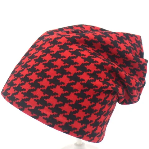 Women Houndstooth Slouchy Beanie Hat Imitation Cashmere Soft Warm Winter Skull Cap Neck Warmer Scarf Dual Use Headwear
