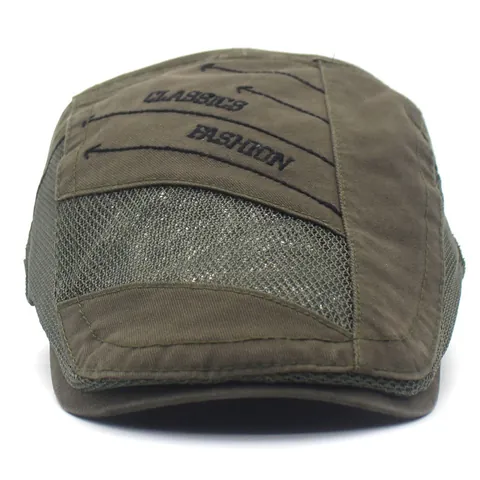 Men Summer Breathable Mesh Beret Flat Cap Vintage Cotton Adjustable Sun Hat Outdoor Fashion Letter Embroidery Newsboy Hat