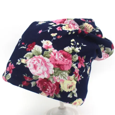 Women's Floral Beanie Imitation Cashmere Slouchy Warm Hat Scarf Dual Use Bohemian Headwear Korean Fashion Accessory