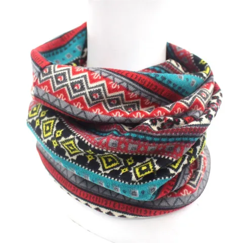Women's Ethnic Geometric Pattern Faux Cashmere Beanie Neck Warmer Dual-Use Autumn Winter Warm Pullover Hat Bohemian Style Accessories
