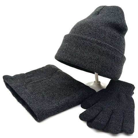 Unisex Winter Knit Hat Scarf And Gloves Set Warm Acrylic Fleece Lined Beanie Neck Warmer Outdoor Cold Weather Accessories