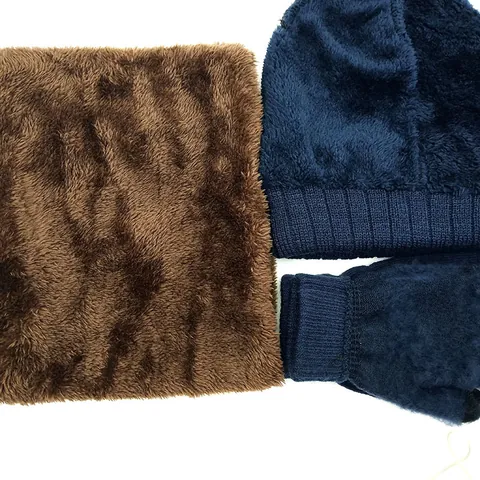 Unisex Winter Ribbed Knit Hat Scarf And Gloves Combination Fleece Lined Warm Beanie Touchscreen Gloves Neck Warmer