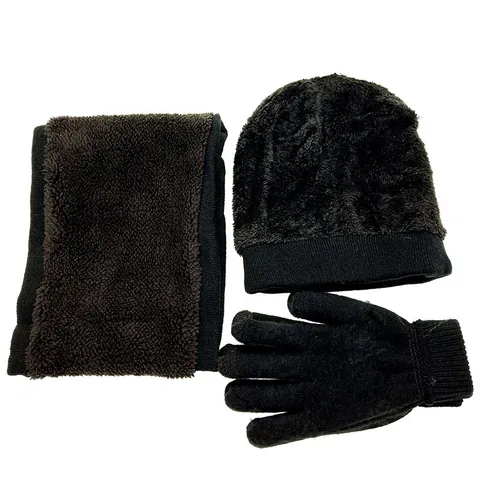 Unisex Winter Knit Hat Scarf And Gloves Set Warm Acrylic Fleece Lined Beanie Neck Warmer Outdoor Cold Weather Accessories