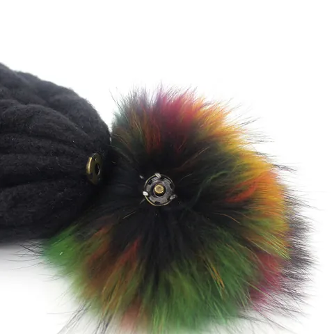 Winter Warm Wool Blend Cable Knit Beanie Hat With Colorful Faux Fur Pom-pom Parent-Child Thick Ribbed Cuff Skull Cap For Women Kids
