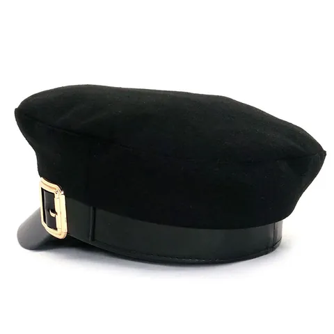 Women's Vintage Baker Boy Hat Woolen Flat Top Newsboy Cap With PU Leather Brim Black Military Style Fashion Winter Hat