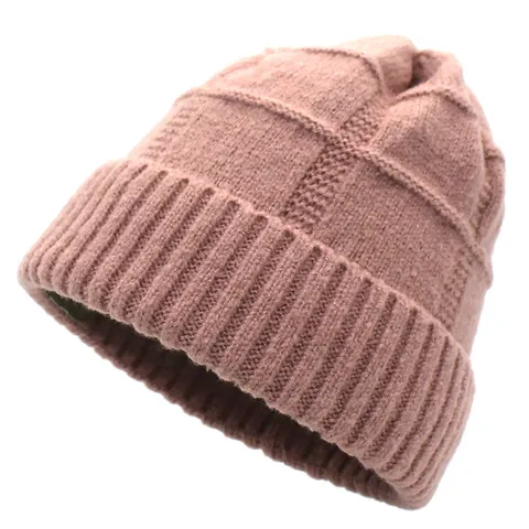 Women's Solid Color Checkerboard Textured Knitted Beanie Hat Warm Winter Cuffed Ribbed Acrylic Skull Cap Casual Daily Headwear