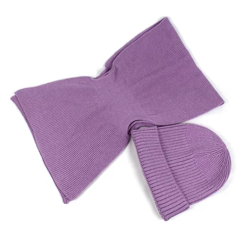 Women's Solid Color Ribbed Knitted Beanie Hat And Scarf Set Winter Warm Acrylic Cap Neck Warmer Outdoor Casual Accessories