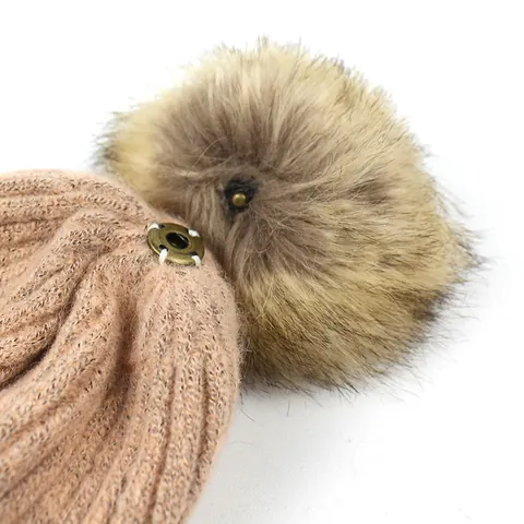 Women Winter Knitted Beanie Hat Fleece Lined Thick Warm Cap With Faux Fur Pom-pom Ribbed Cuff Outdoor Fashion Accessory