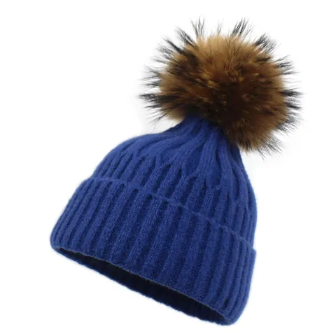 Bonnet Femme Hiver Chaud En Tricot Avec Ornement De Pompon Couleur Unie Thermique À Côtes Accessoires De Coiffure Extérieur