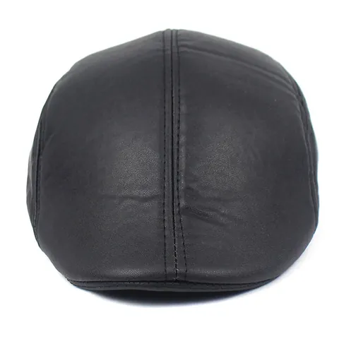 Men Vintage PU Leather Beret Hat Newsboy Ivy Flat Cap Winter Warm Outdoor Casual Fashion Headwear Matte Shiny Black Accessory