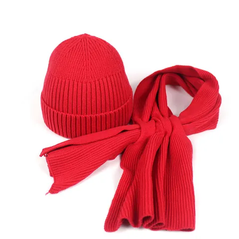 Women's Solid Color Ribbed Knitted Beanie Hat And Scarf Set Winter Warm Acrylic Cap Neck Warmer Outdoor Casual Accessories