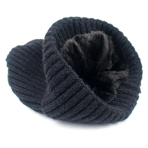 Berretto da Donna Invernale in Maglia Ispessita Con Pompon in Vera Pelliccia di Volpe Foderato in Pile Caldo per Outdoor