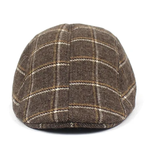 Heren Vintage Plaid Platte Pet Britse Stijl Polyester Katoen Eendenbek Hoed Voor Buiten Reizen Warme Baskenmuts