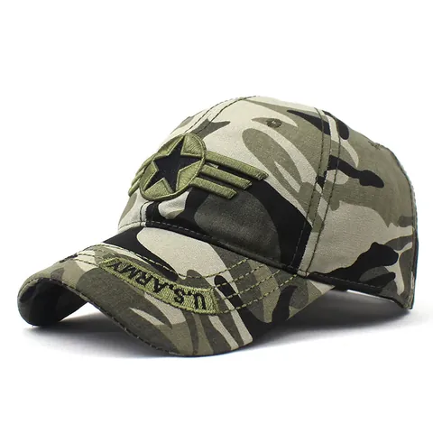 US Army Embroidered Baseball Cap Cotton Camouflage Star Patch Dad Hat Adjustable Military Sun Hat For Men Women Outdoor