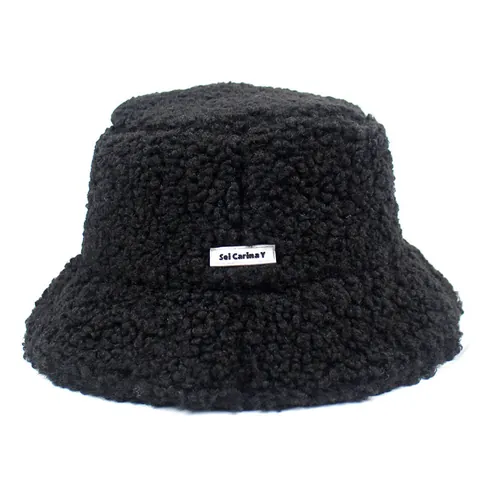 Women Winter Warm Lamb Wool Bucket Hat Teddy Fleece Fisherman Cap With Letter Label Fashion Soft Warm Outdoor Hat