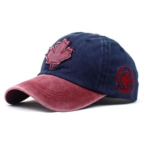 Retro Canada Maple Leaf Embroidery Baseball Cap Washed Cotton Color Block Adjustable Trucker Hat Outdoor Sports Sun Hat For Women Men
