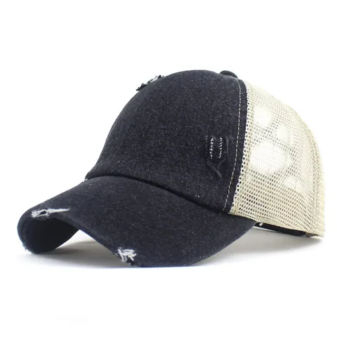 Berretto da Baseball in Denim Logoro con Foro per Coda di Cavallo per Uomo Donna Cappello da Sole in Rete Retro Lavato Sportivo all'Aperto