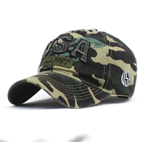 Berretto da Baseball Mimetico Unisex Con Ricamo USA Fibbia in Metallo Regolabile Cappello da Sole Sportivo in Cotone