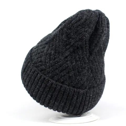 Damen Winter Strickmütze Beanie Rauten Streifenmuster Wollgarn Warm Slouchy Manschette Mütze Erwachsene Casual Outdoor Thermal Kopfbedeckung