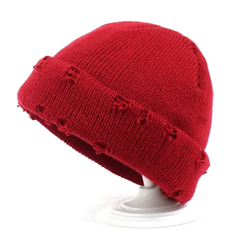 Berretto in Maglia Distressed da Donna in Filato di Lana Caldo Cappello Invernale Tinta Unita Streetwear per Viaggi All'aperto
