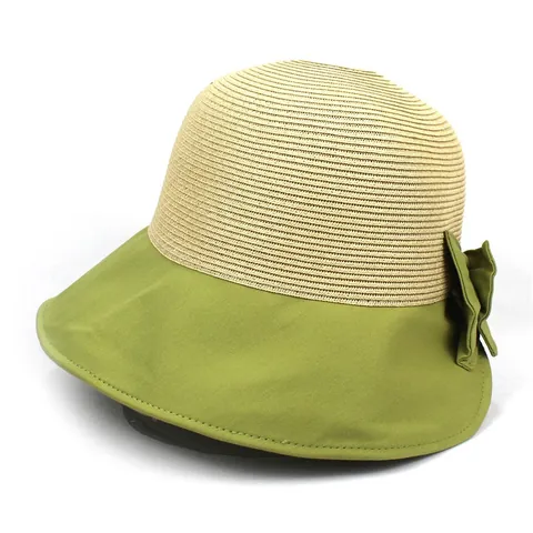 Chapeau de Paille à Bord Large Splicing pour Femmes Protection Solaire Été Chapeau de Plage Avec Nœud Doux Respirant Voyage