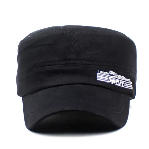 Unisex Baumwolle Sport Buchstabe Flache Krone Militär Cadet Kappe Outdoor Sonnenschutz Verstellbar Freizeit Baseball Hut