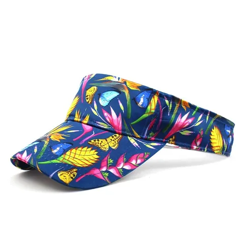 Damen Tropisch Blumenmuster Sonnenvisier Hut Satin Atmungsaktiv Oben Offen Strandhut Für Sommerurlaub Outdoor Sport