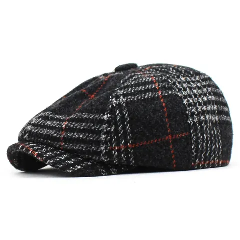 Retro British Style Plaid Newsboy Cap For Men Women Winter Warm Wool Cotton Blend Flat Cap Beret Hat Vintage Gatsby Cap