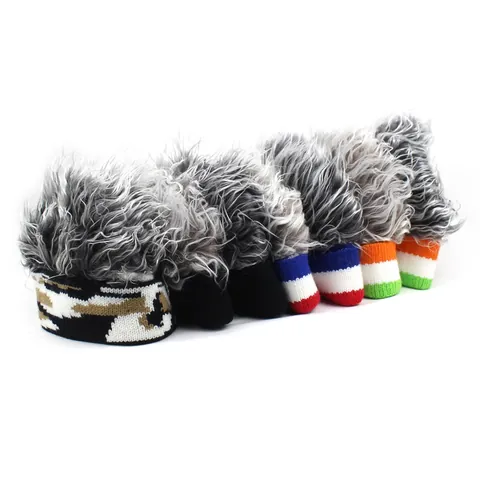Funny Wig Beanie Hat For Men Women Hip Hop Camouflage Striped Knitted Cuffless Landlord Cap With Faux Hair Party Decor