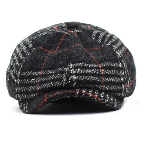 Retro British Style Plaid Newsboy Cap For Men Women Winter Warm Wool Cotton Blend Flat Cap Beret Hat Vintage Gatsby Cap