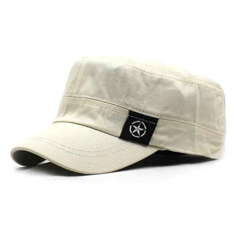 Unisex Cotton Flat Top Military Cap With Star Patch Vintage Adjustable Sun Protection Cadet Hat Army Style Outdoor Cap