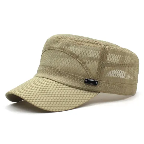 Gorra Militar de Corona Plana de Malla Transpirable para Hombre Sombrero Militar Delgado Protección Solar Deporte al Aire Libre Gorra de Sombreado de Color Sólido Ajustable