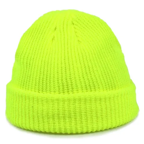 Women Men Solid Color Ribbed Knit Beanie Hat Acrylic Warm Winter Cuff Docker Cap Outdoor Casual Unisex Fashion Headwear