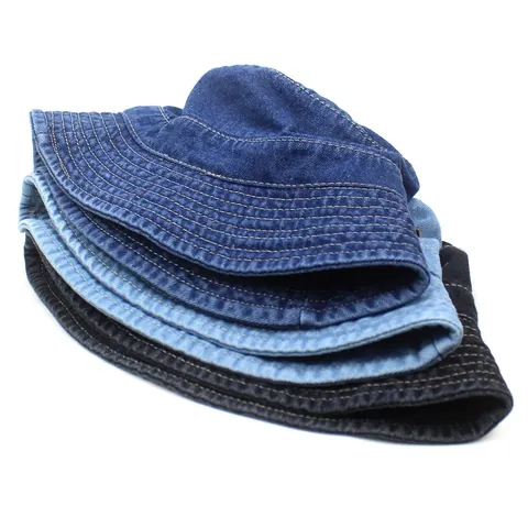 Donna Uomo Cappello da Pescatore in Denim Casual in Cotone Lavato Cappello da Sole Tinta Unita a Tesa Larga Traspirante per Outdoor Viaggio