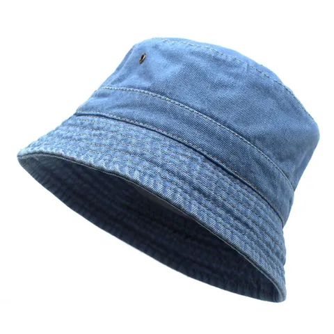 Donna Uomo Cappello da Pescatore in Denim Casual in Cotone Lavato Cappello da Sole Tinta Unita a Tesa Larga Traspirante per Outdoor Viaggio