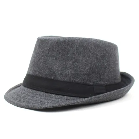 Vintage Wide Brim Woolen Fedora Hat Solid Color Jazz Cap With Decorative Band For Men Women Stage Performance Daily Style