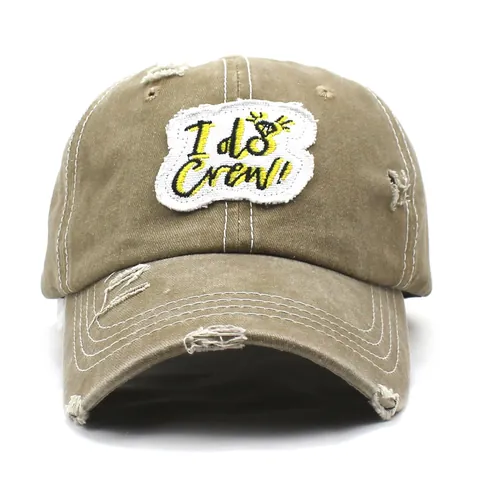 Casquette de Baseball en Coton Vieilli pour Femmes I Do Crew Broderie Patch Vintage Lavé Déchiré Bord Incurvé Réglable Chapeau pour Mariage Fête