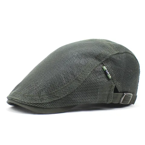 Men Mesh Breathable Flat Cap Adjustable Metal Buckle Sports Letters Pattern Summer Outdoor Sunshade Forward Beret Hat