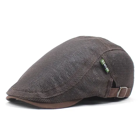Men Mesh Breathable Flat Cap Adjustable Metal Buckle Sports Letters Pattern Summer Outdoor Sunshade Forward Beret Hat