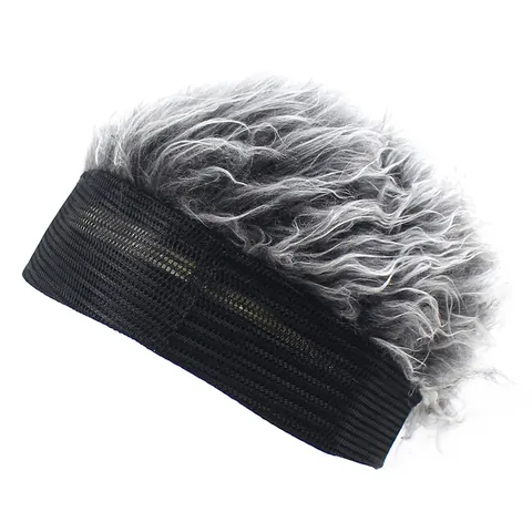 Novelty Brimless Docker Hat With Wig Hair Camouflage Mesh Breathable Sports Cap For Men Women Adjustable Funny Party Accessory